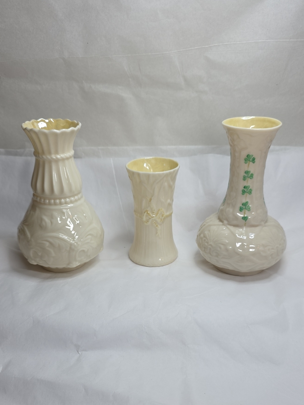 Vintage Belleek 2nd Green Mark Vase (Set of 3)